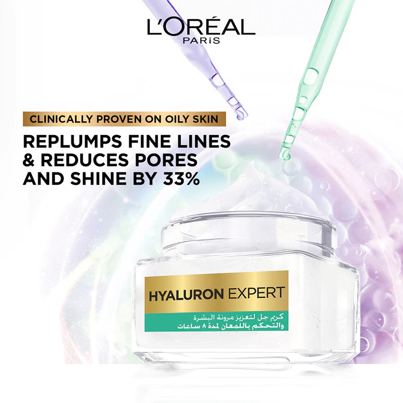 L'Oréal Paris Hyaluron Expert Moisturiser and Anti-Aging 8h Shine Control Replumping Gel -Cream