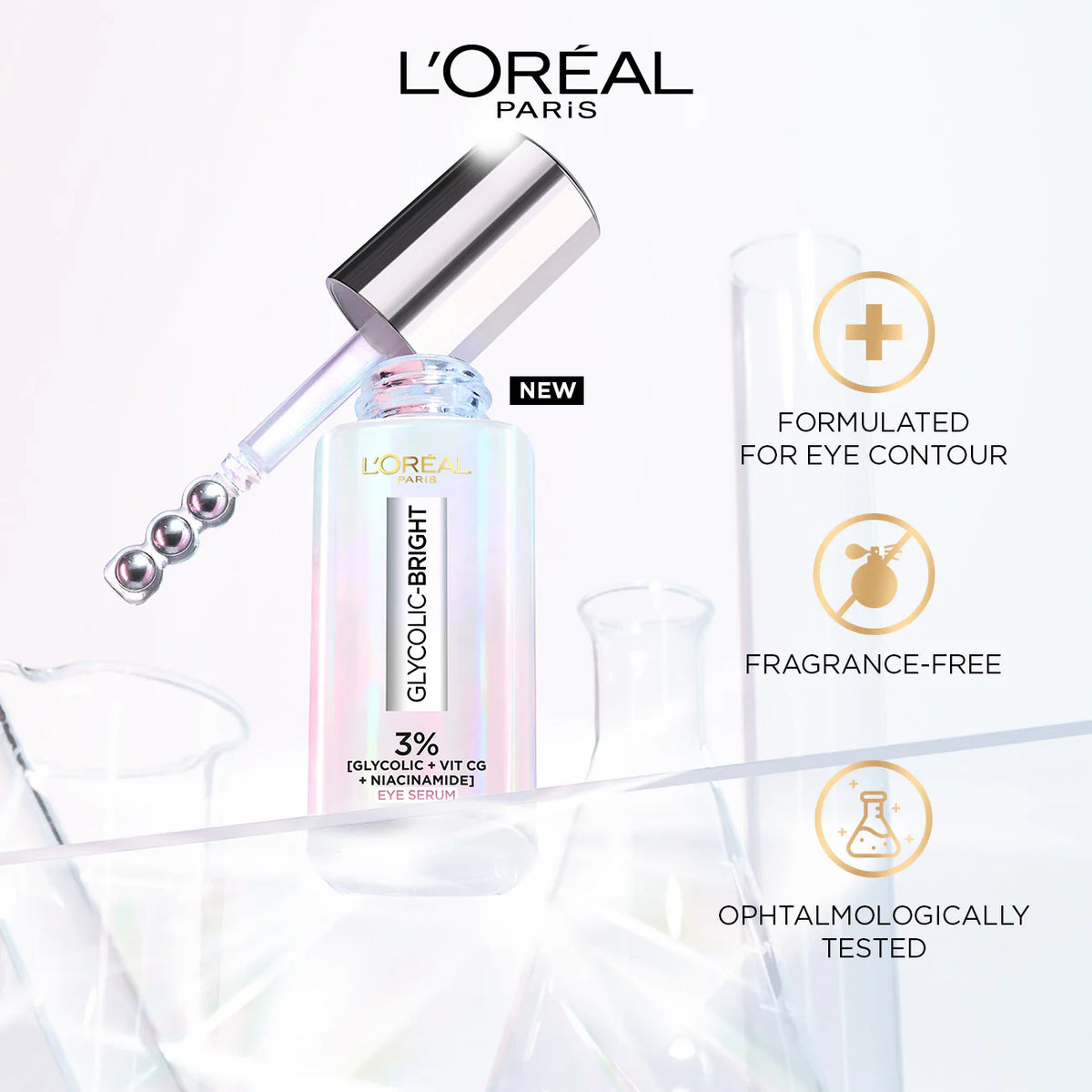 L'Oréal Paris Glycolic [3% Glycolic Acid + Vitamin CG + Niacinamide] Eye Serum For Dark circles, Brighten Eyes
