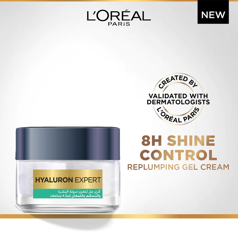 L'Oréal Paris Hyaluron Expert Moisturiser and Anti-Aging 8h Shine Control Replumping Gel -Cream
