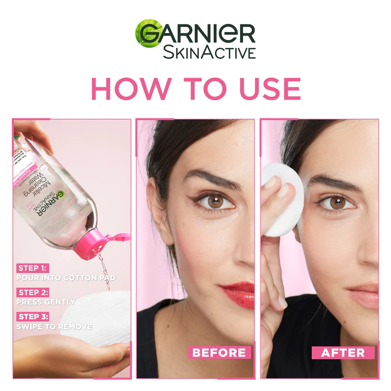 Garnier Micellar Water Facial Cleanser and Makeup Remover Pink for sensitive skin